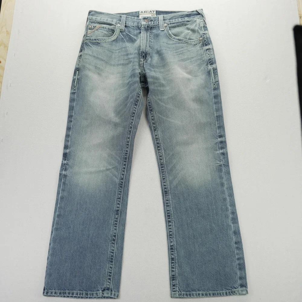Ariat M5 Straight Fit Straight Leg Mens Light Wash Denim Jeans 34x30 Distressed